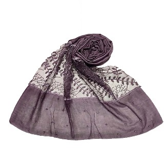 Net hijab with moti and diamond work - Light purple